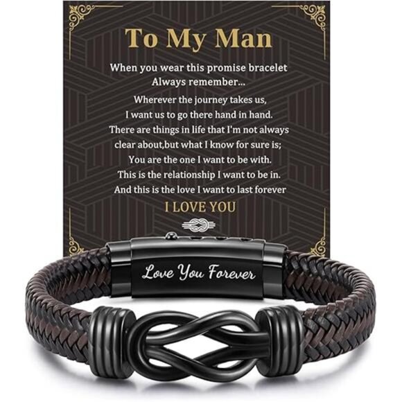 Mens Leather Bracelet Infinity Knot Engraved Love You Forever Adjustable Gift - Picture 7 of 7